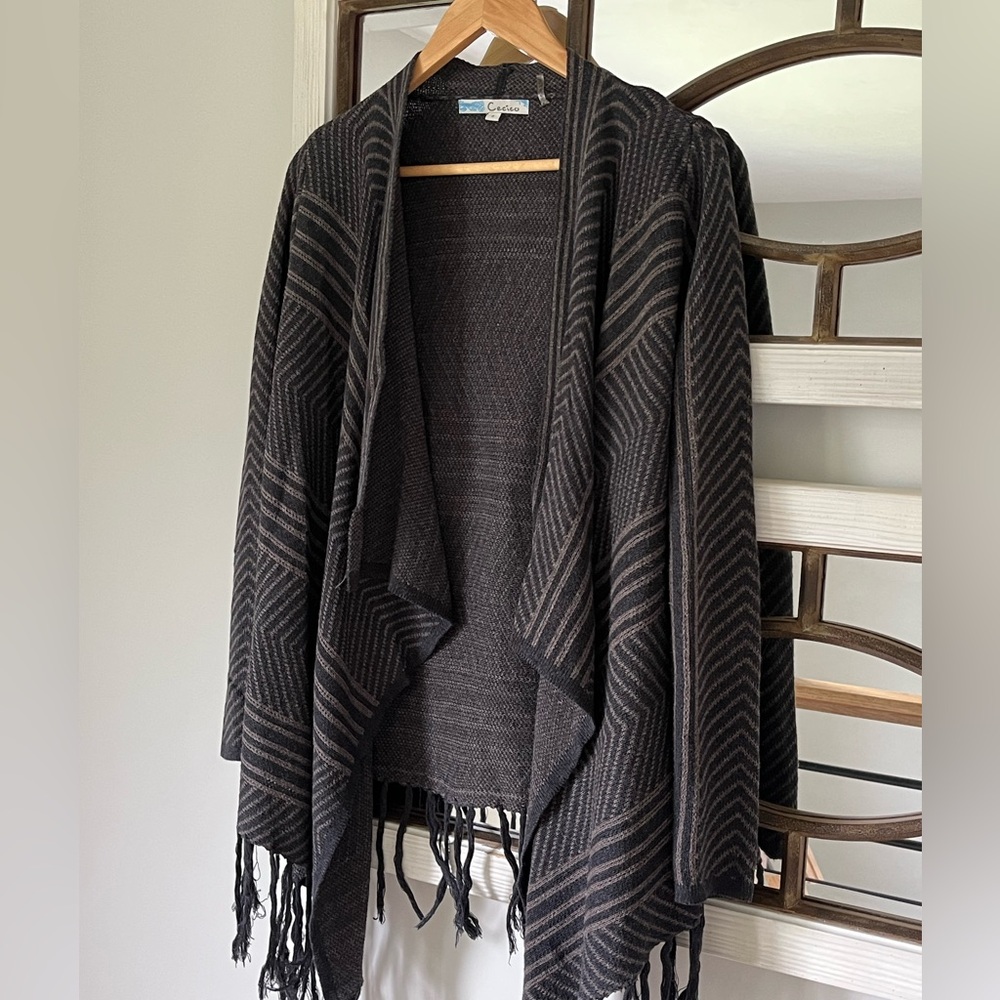 Cecico Gray and Taupe Waterfall Fringe Cardigan  - Size S - EUC